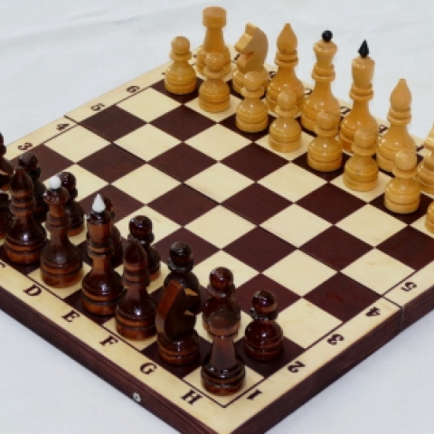 Шахматы обиходные лакированные с темной доской (290 х 145 х 38)